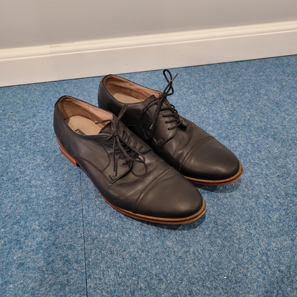 Aston Grey Black Leather Oxford Shoes, Size 10